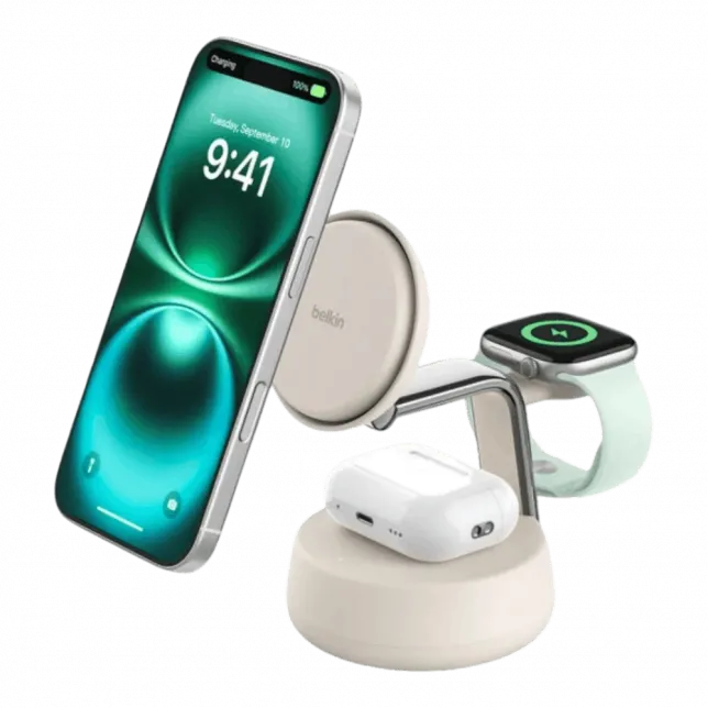 Зарядний пристрій бездротовий Belkin 3в1 UltraCharge Pro Magnetic Charging 25W Dock (Sand)