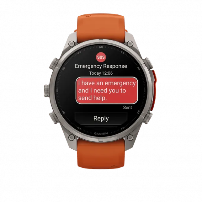 Смарт-годинник Garmin Fenix 9 Pro - inReach, 47мм Titanium з Autumn Orange/Spark Orange помаранчевим силіконовим ремінцем