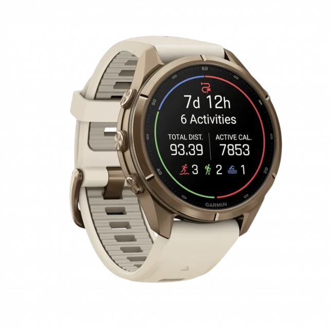 Смарт-годинник Garmin Fenix 9 Pro 43мм, Autumn Gold Titanium з Cream/French Grey бежевим силіконовим ремінцем