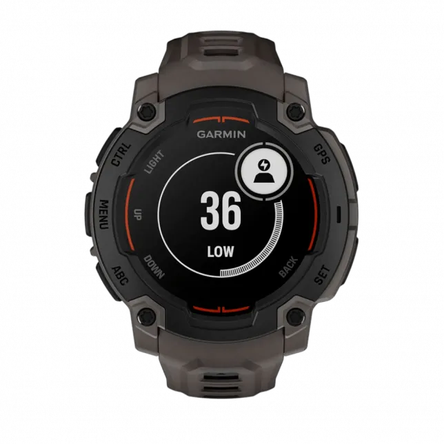 Смарт-годинник Garmin Instinct E 45 мм Black чорний з Charcoal коричневим силіконовим ремінцем