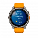 Смарт-годинник Garmin Fenix 8 47мм, AMOLED Sapphire, Titanium з Spark Orange/Graphite помаранчевим силіконовим ремінцем
