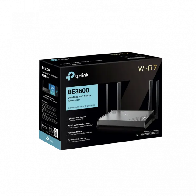 Маршрутизатор TP-LINK Archer BE220 BE3600, 4xGE LAN, 1xGE WAN, MESH