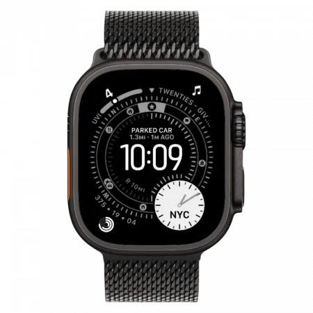 Apple Watch Ultra 3 GPS + LTE, 49mm Black Titanium Case with Black Titanium Milanese Loop - Small