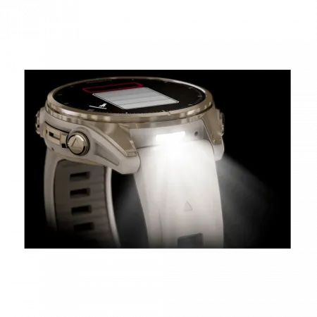 Смарт-годинник Garmin Fenix 8 43мм, AMOLED Sapphire, Soft Gold з Fog Gray/Dark Sandstone сірим силіконовим ремінцем