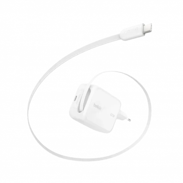 Зарядний пристрій Belkin 67W USB-C PD PPS + вбудований кабель USB-C White
