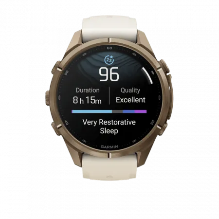 Смарт-годинник Garmin Fenix 9 Pro 43мм, Autumn Gold Titanium з Cream/French Grey бежевим силіконовим ремінцем