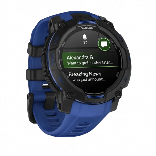 Смарт-годинник Garmin Instinct 3 45 мм, AMOLED Black чорний з Bolt Blue/Black синім/чорним силіконовим ремінцем