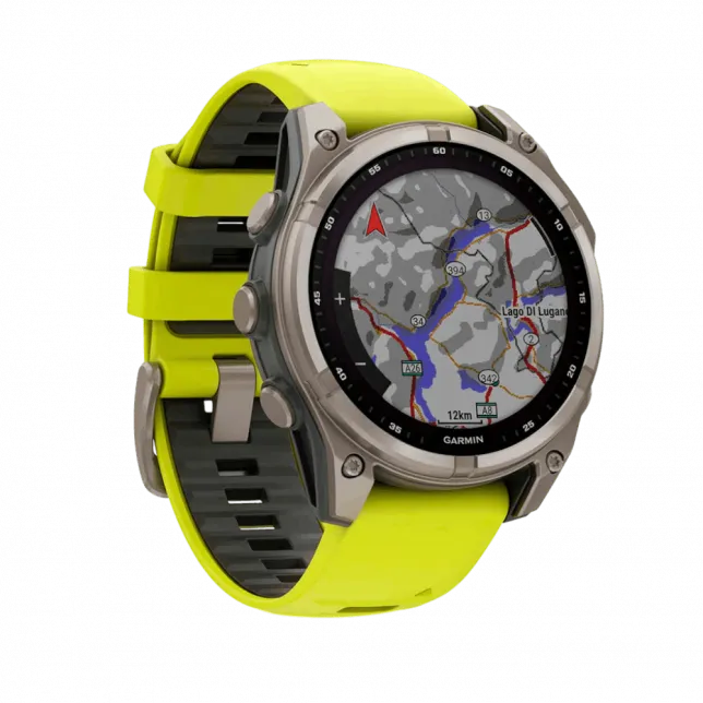 Смарт-годинник Garmin Fenix 8 47мм, Solar Sapphire, Titanium з Amp Yellow/Graphite жовтим силіконовим ремінцем