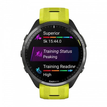 Смарт-годинник Garmin Forerunner 965 Carbon Grey DLC Titanium Bezel з чорним корпусом та Amp Yellow/Black силіконовим ремінцем