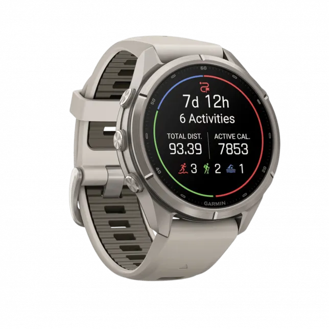 Смарт-годинник Garmin Fenix 9 Pro 43мм, Titanium з Fog Grey/Dark Sandstone сірим/темно сірим силіконовим ремінцем