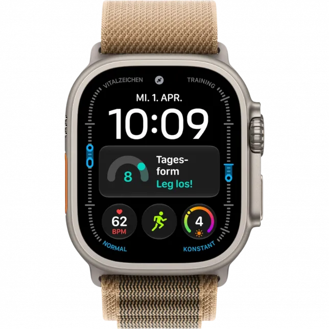Apple Watch Ultra 4 GPS + LTE, 49mm Natural Titanium Case with Desert Alpine Loop - Large (MJAG4)