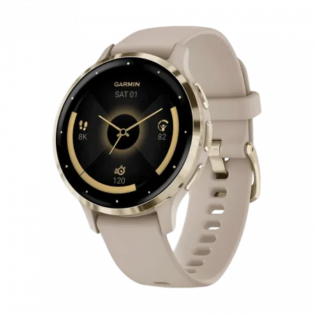 Смарт-годинник Garmin Venu 3S Soft Gold Stainless Steel Bezel з French Gray сірим корпусом та силіконовим ремінцем