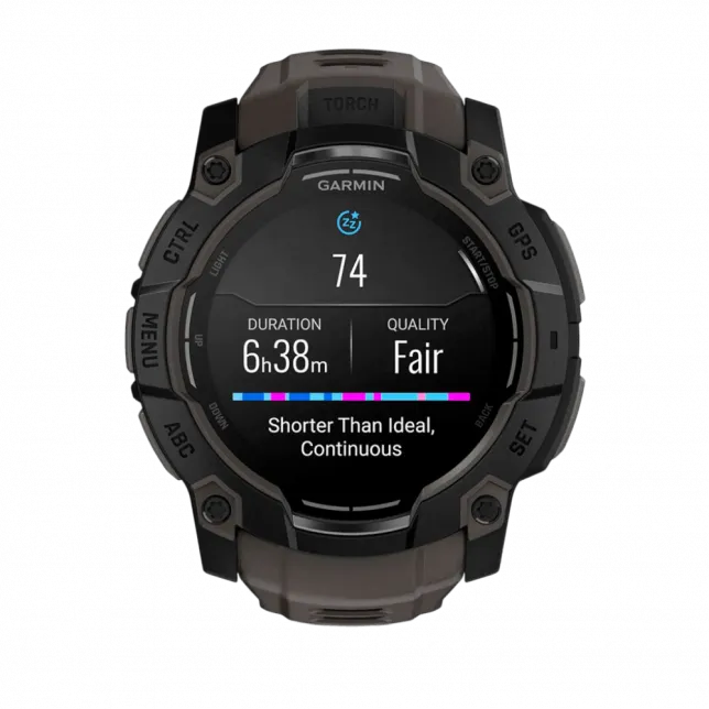 Смарт-годинник Garmin Instinct 3 50 мм, AMOLED Black чорний з Charcoal коричневим силіконовим ремінцем