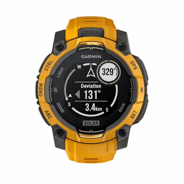 Смарт-годинник Garmin Instinct 3 45 мм, Solar Sunburst помаранчевий з Sunburst/Grey помаранчевим/сірим силіконовим ремінцем