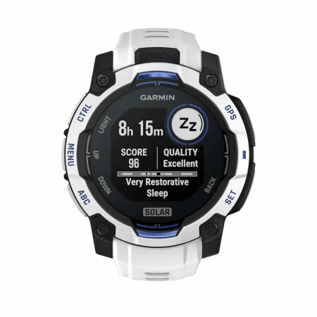 Смарт-годинник Garmin Instinct 3 45 мм, Solar Whitestone білий з Whitestone/Bolt Blue білим/синім силіконовим ремінцем