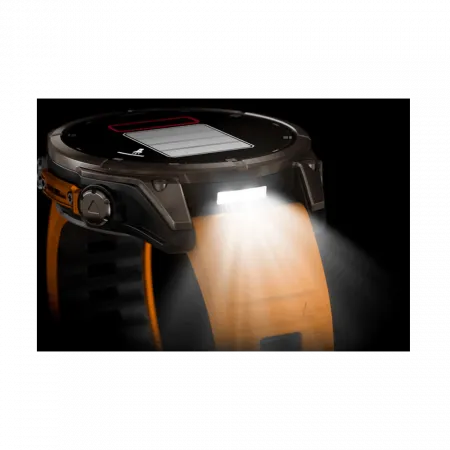 Смарт-годинник Garmin Fenix 8 47мм, AMOLED Sapphire, Titanium з Spark Orange/Graphite помаранчевим силіконовим ремінцем