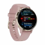 Смарт-годинник Garmin Venu 3S Soft Gold Stainless Steel Bezel з Dust Rose рожевим корпусом та силіконовим ремінцем
