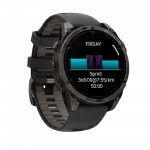 Смарт-годинник Garmin Fenix 8 47мм, AMOLED Sapphire, Carbon Grey DLC Titanium з Black/Pebble Grey чорним силіконовим ремінцем