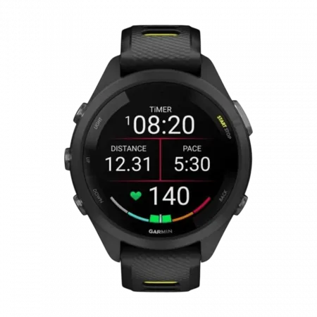 Смарт-годинник Garmin Forerunner 265S з чорним корпусом та Black/Amp Yellow чорним силіконовим ремінцем