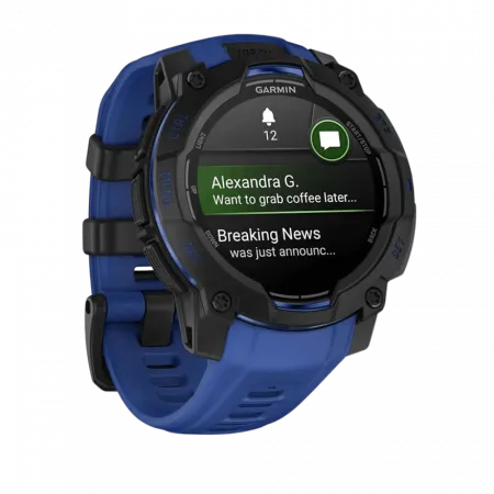 Смарт-годинник Garmin Instinct 3 45 мм, AMOLED Black чорний з Bolt Blue/Black синім/чорним силіконовим ремінцем