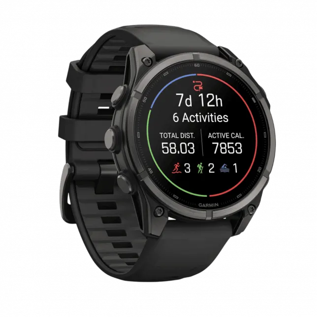 Смарт-годинник Garmin Fenix 9 47мм, Carbon Grey DLC Titanium з Black чорним силіконовим ремінцем