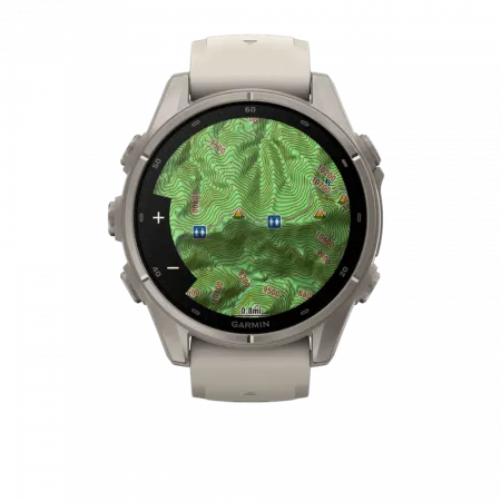 Смарт-годинник Garmin Fenix 9 43мм, Titanium з Fog Gray сірим силіконовим ремінцем