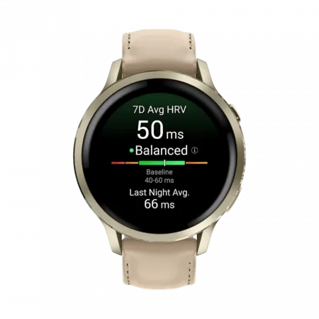 Смарт-годинник Garmin Venu 4 41 мм Lunar Gold з Bone світло-бежевим силіконовим та Light Sand бежевим шкіряним ремінцями