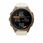 Смарт-годинник Garmin Fenix 9 Pro - inReach, 43мм Autumn Gold Titanium з Cream/French Grey бежевим/сірим силіконовим ремінцем