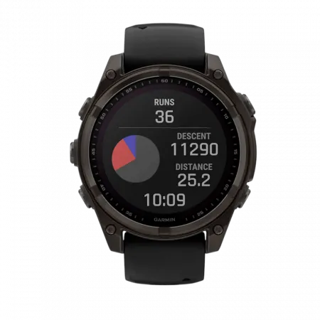 Смарт-годинник Garmin Fenix 8 47мм, Solar Sapphire, Carbon Grey DLC Titanium з Black/Pebble Grey чорним силіконовим ремінцем
