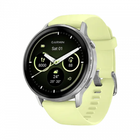 Смарт-годинник Garmin Venu 4 45 мм Silver з Citron світло-жовтим силіконовим ремінцем