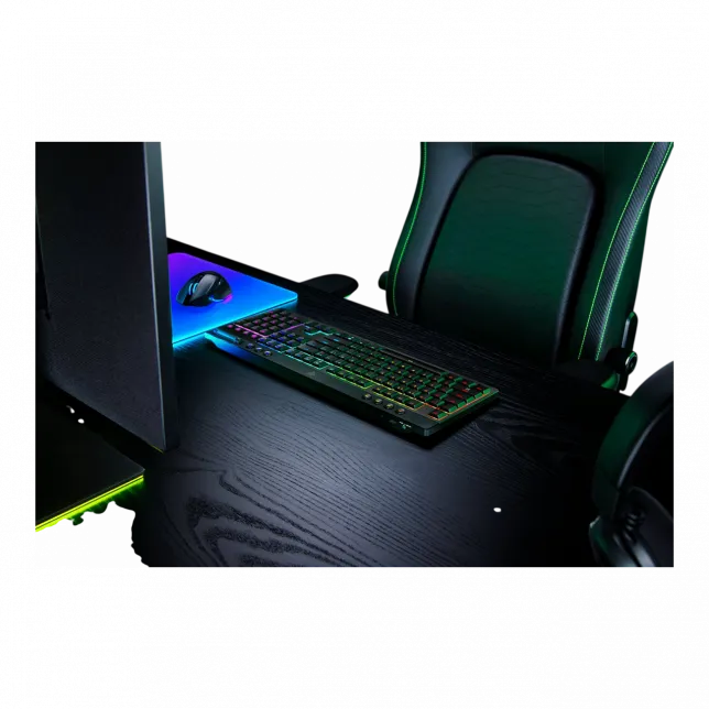 Клавіатура механічна Razer BlackWidow V4 Low-profile HyperSpeed, 104key, Green Switch, USB-A/WL/BT, EN, RGB, чорний