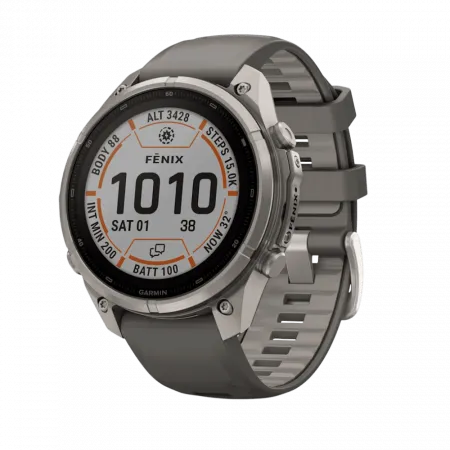 Смарт-годинник Garmin Fenix 9 Pro - inReach, Solar, 47мм Titanium з Pebble Grey темно-сірим силіконовим ремінцем