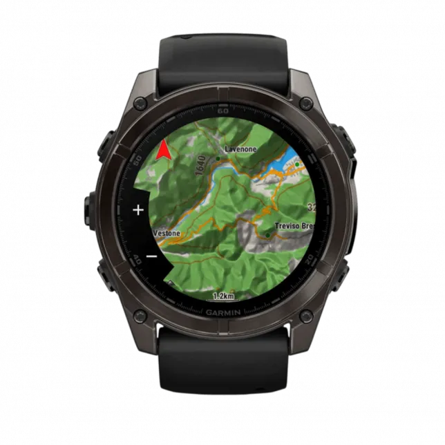 Смарт-годинник Garmin Fenix 8 51мм, AMOLED Sapphire, Carbon Grey DLC Titanium з Black/Pebble Grey чорним силіконовим ремінцем