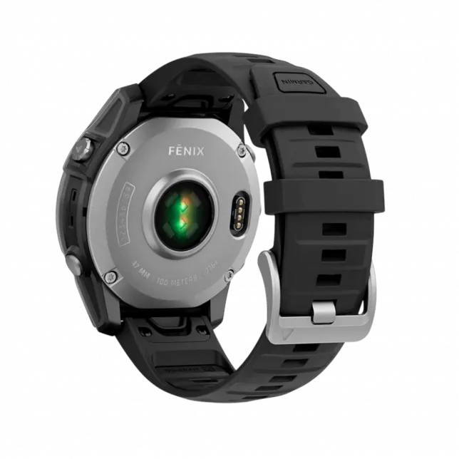 Смарт-годинник Garmin Fenix E 47мм, AMOLED Stainless Steel з чорним силіконовим ремінцем