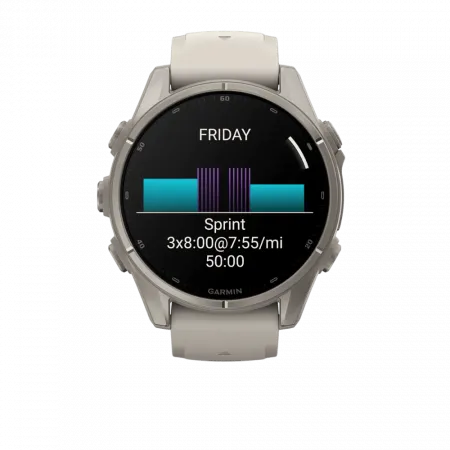 Смарт-годинник Garmin Fenix 9 43мм, Titanium з Fog Gray сірим силіконовим ремінцем