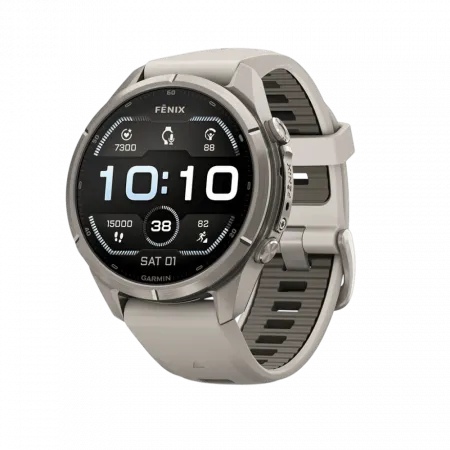 Смарт-годинник Garmin Fenix 9 Pro 43мм, Titanium з Fog Grey/Dark Sandstone сірим/темно сірим силіконовим ремінцем