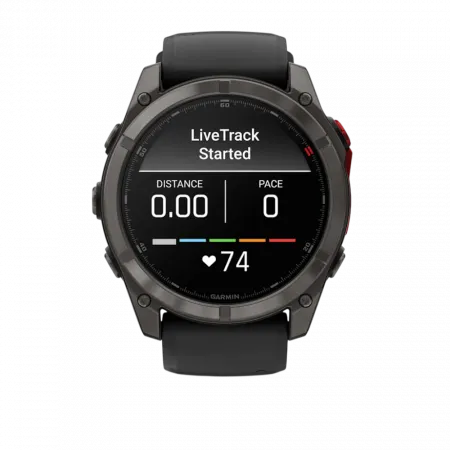Смарт-годинник Garmin Fenix 8 51мм, MicroLED Sapphire, Titanium, Carbon Gray DLC з Black/Pebble Grey чорним/сірим силіконовим ремінцем