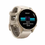 Смарт-годинник Garmin Fenix 8 43мм, AMOLED Sapphire, Soft Gold з Fog Gray/Dark Sandstone сірим силіконовим ремінцем