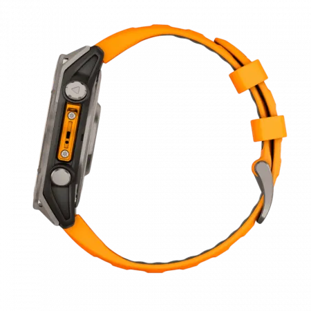 Смарт-годинник Garmin Fenix 8 47мм, AMOLED Sapphire, Titanium з Spark Orange/Graphite помаранчевим силіконовим ремінцем