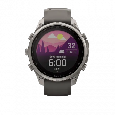 Смарт-годинник Garmin Fenix 9 Pro - inReach, Solar, 47мм Titanium з Pebble Grey темно-сірим силіконовим ремінцем