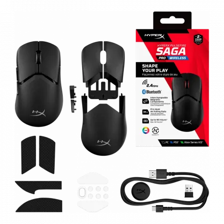 Миша HyperX Pulsefire SAGA PRO, RGB, USB-A/WL/BT, чорний