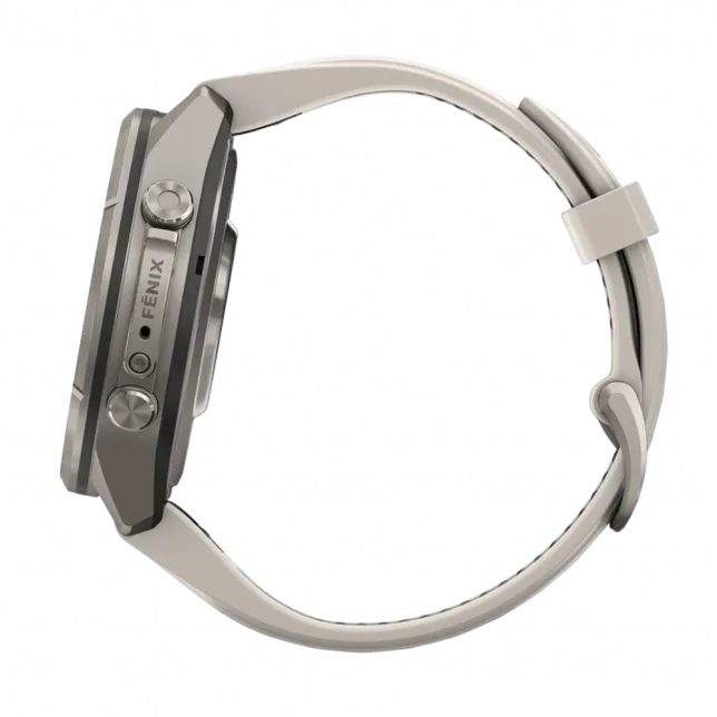 Смарт-годинник Garmin Fenix 9 Pro 43мм, Titanium з Fog Grey/Dark Sandstone сірим/темно сірим силіконовим ремінцем