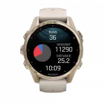 Смарт-годинник Garmin Fenix 8 43мм, AMOLED Sapphire, Soft Gold з Fog Gray/Dark Sandstone сірим силіконовим ремінцем