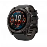 Смарт-годинник Garmin Fenix 8 51мм, AMOLED Sapphire, Carbon Grey DLC Titanium з Black/Pebble Grey чорним силіконовим ремінцем