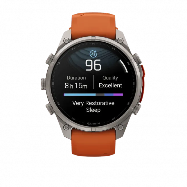 Смарт-годинник Garmin Fenix 9 Pro - inReach, 47мм Titanium з Autumn Orange/Spark Orange помаранчевим силіконовим ремінцем