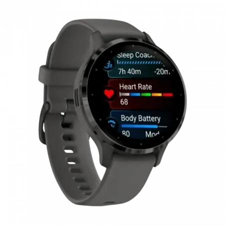 Смарт-годинник Garmin Venu 3S Slate Stainless Steel Bezel з Pebble Gray темно-сірим корпусом та силіконовим ремінцем