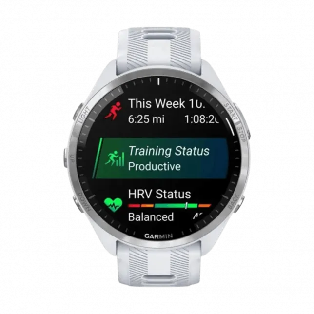 Смарт-годинник Garmin Forerunner 965 Titanium Bezel з Whitestone корпусом та Whitestone/Powder Grey силіконовим ремінцем