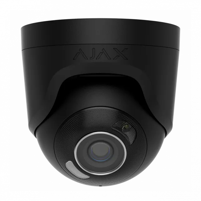 IP-Камера дротова Ajax TurretCam HL black, 5мп, 4мм, гібридне підсвічування IR 50м, білий Led 50м, Poe, True WDR, IP 65, ІЧ 50м, аудіо, 75° до 85°, купольна, чорна