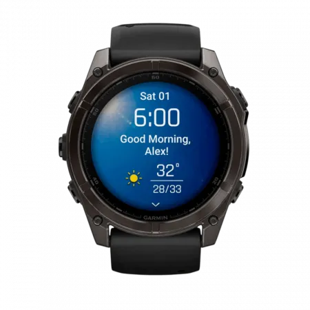 Смарт-годинник Garmin Fenix 8 51мм, AMOLED Sapphire, Carbon Grey DLC Titanium з Black/Pebble Grey чорним силіконовим ремінцем