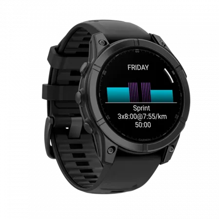 Смарт-годинник Garmin Fenix E 47мм, AMOLED Slate Gray Steel з чорним силіконовим ремінцем